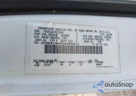 1995 Ford Econoline E150 Van from USA, damaged, VIN 1FDEE14N0SHA80211